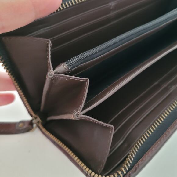 Coach Designer Mens Wallet Brown Zip Cowhide Leather Large Logo Long Designer - Picture 6 of 13